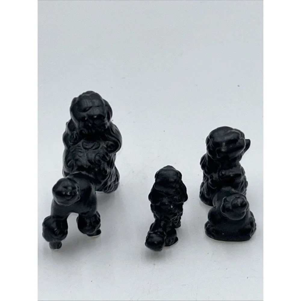 Vintage Miniature Poodle Figurine Set Of 3 Bone China Japan Mini Black  Dogs